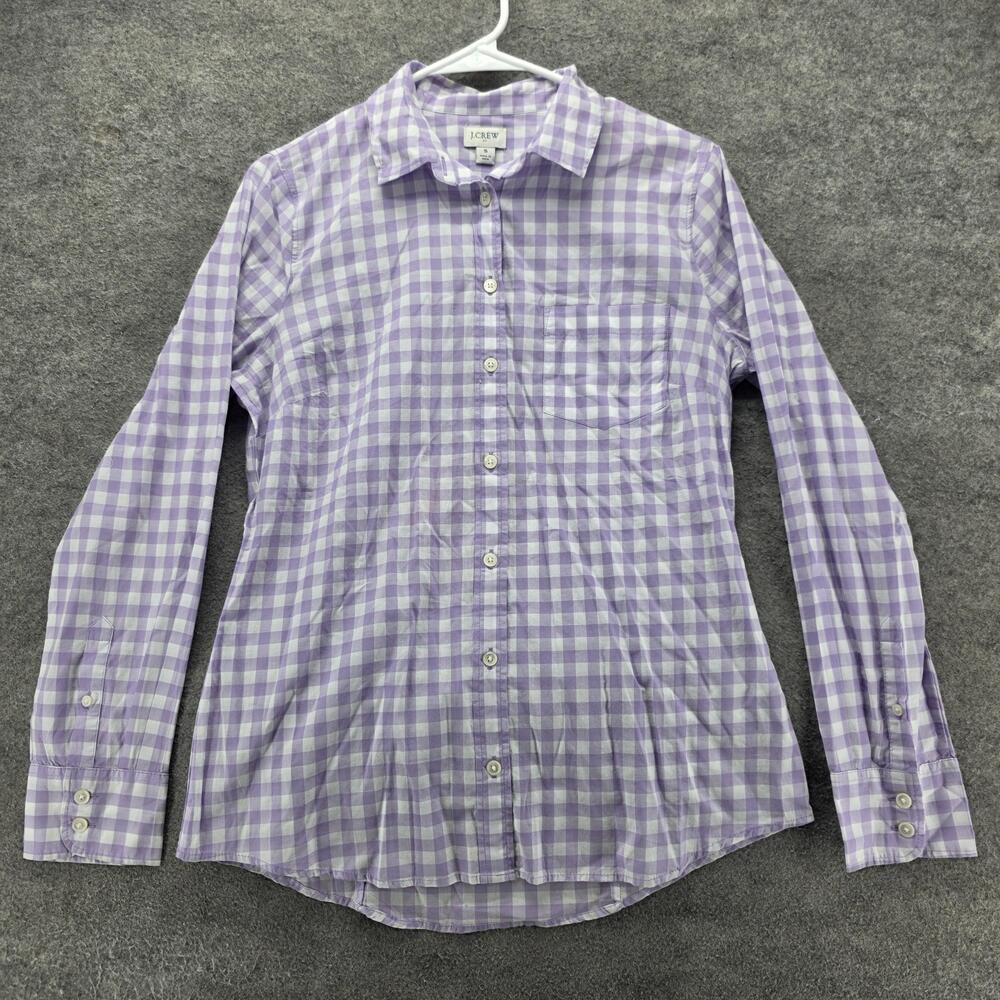 J.CREW Button-Up Womens S Purple Check Long Sleeve Lightweight Cotton Shirt